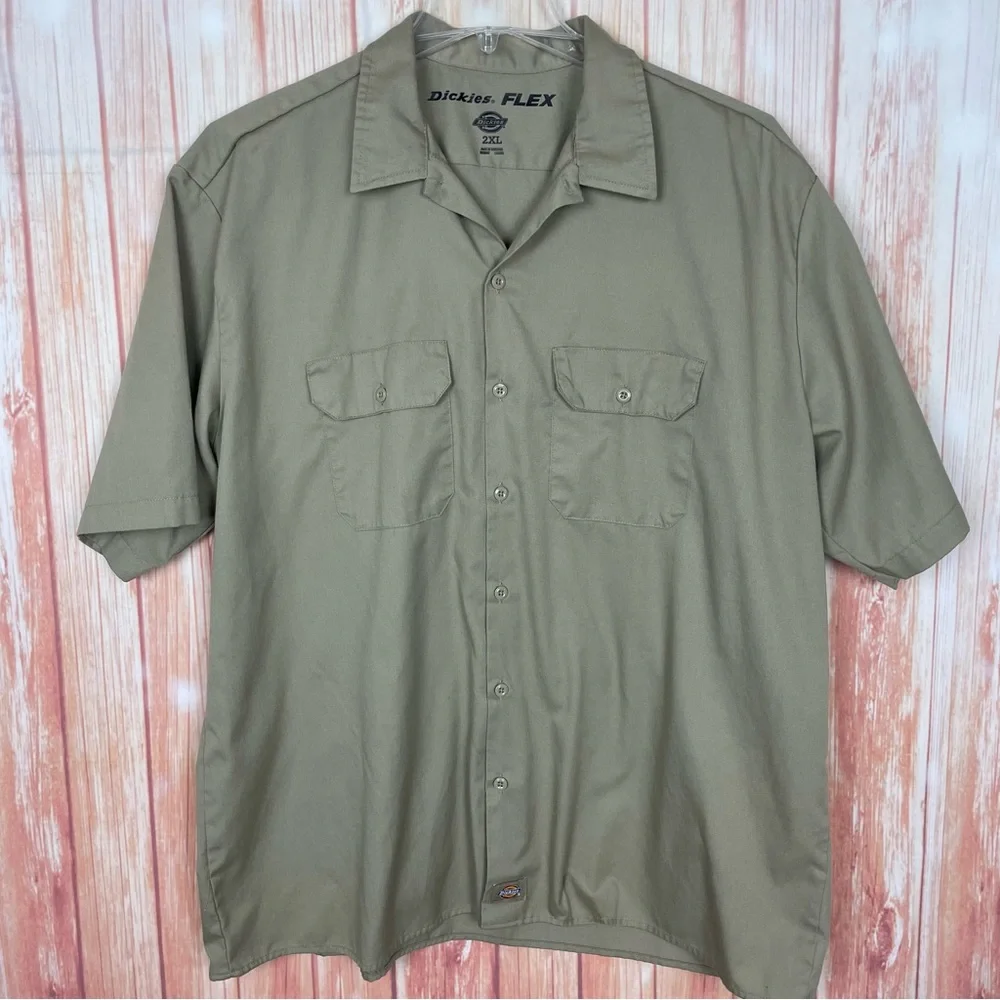 Dickies Flex Khaki Button Up Work Shirt (2XL)